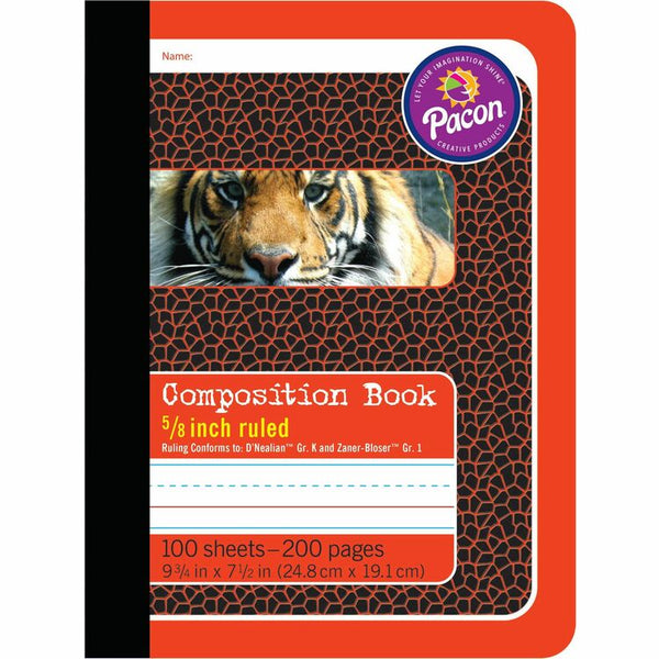 Pacon Composition Book, Pitman Rule, Red Cover, 9.75 x 7.5, 100 Sheets (PAC2427)