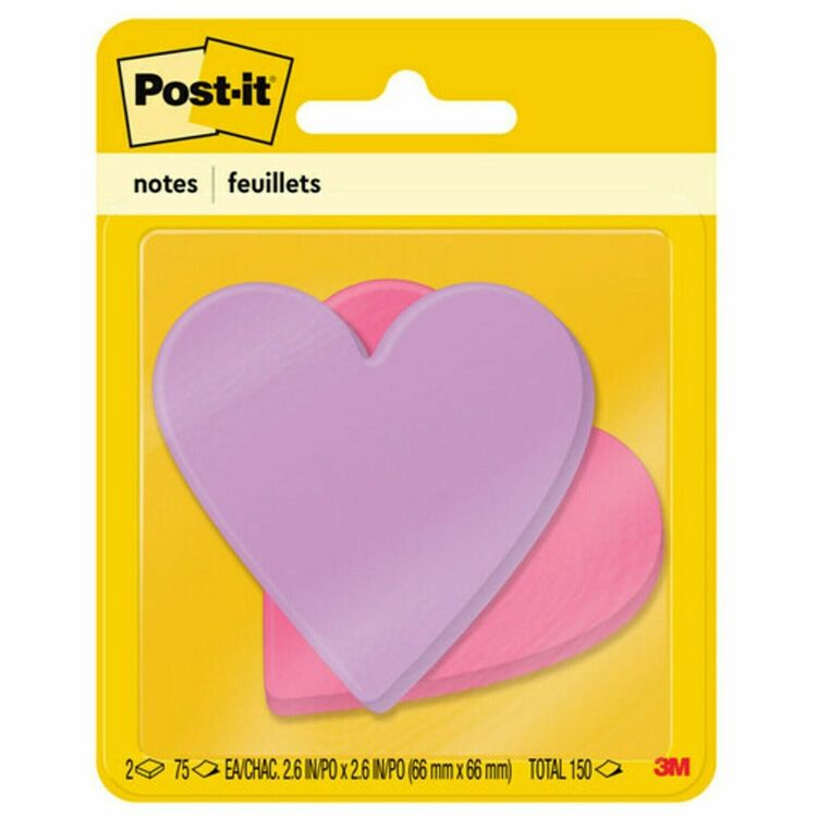 Post-it&reg; Star and Heart-shaped Note Pads, 75 Sheets, 2/PK (MMM7350HRT) Pack of 2