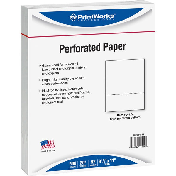 Printworks Perforated Copy Paper, 8 1/2"x11", White, 20 LB, One Ream (PRB04124) 1 Ream