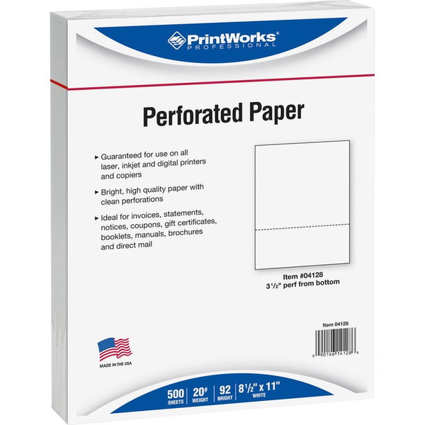Printworks Perforated Copy Paper, 8 1/2"x11", White, 20 LB, One Ream (PRB04128) 1 Ream