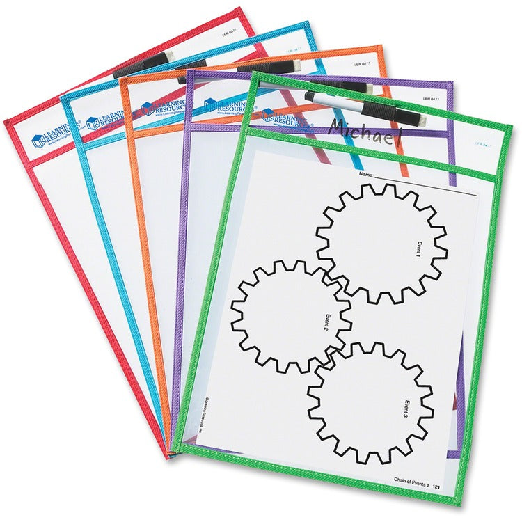 Learning Resources Write-And-Wipe Pockets, 5/ST, Multi (LRNLER0477) Set of 5