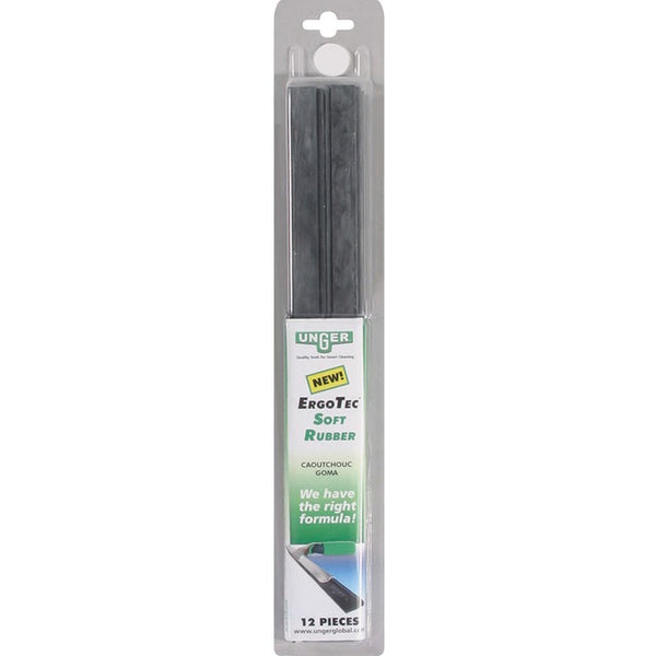 Unger ErgoTec Replacement Squeegee Blades, 12" Wide, Black Rubber, Soft, 12/Pack (UNGRT30) Each