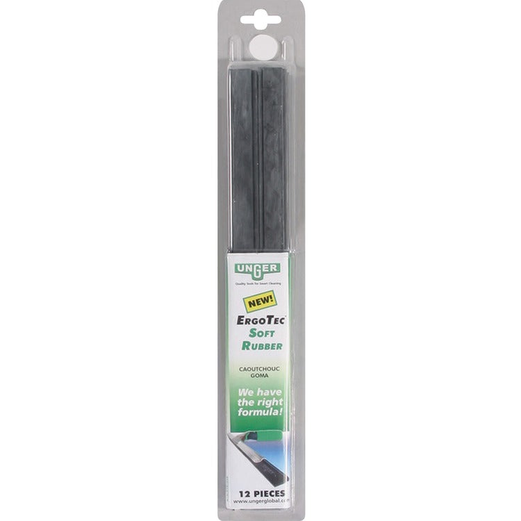 Unger ErgoTec Replacement Squeegee Blades, 12" Wide, Black Rubber, Soft, 12/Pack (UNGRT30) Each