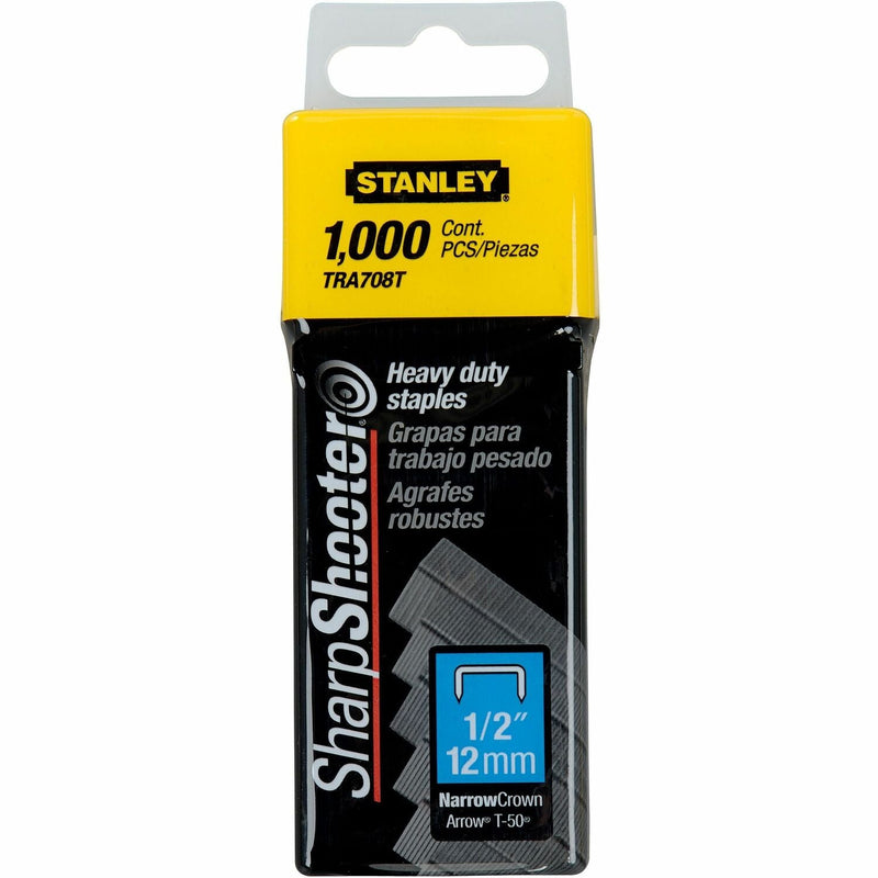 Stanley SharpShooter Heavy-Duty Tacker Staples, 0.5" Leg, 0.5" Crown, Steel, 1,000/Box (BOSTRA708T) Box of 1000