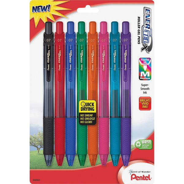 EnerGel Gel Pens, Medium Point, Assorted (PENBL107CRBP8M) Pack of 8