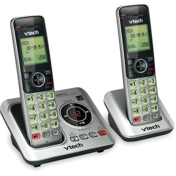 VTech Cordless Phone, 2-Handset, 5-1/5"Wx6-7/10"Lx6-9/10"H, Silver (VTECS66292)