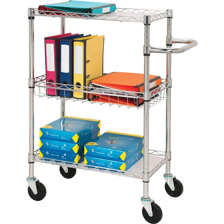 Lorell 3-Tier Wire Rolling Cart, 16" x 26" x 40", Chrome (LLR84859)