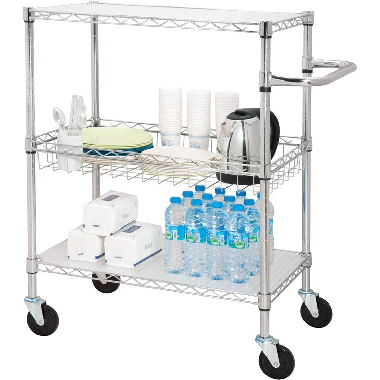 Lorell 3-Tier Wire Rolling Cart, 30" x 18" x 40", Chrome (LLR84858)