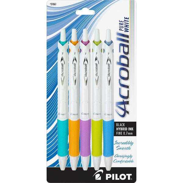 Pilot Acroball Pen, 0.7 mm, Black Ink, Blue/Laven/Lime/Orng/Turq Accent Barrels, 5/Pk (PIL31861)