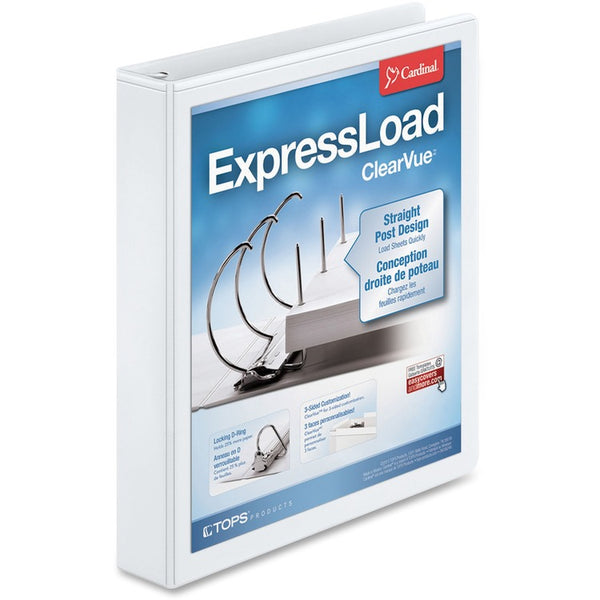 Cardinal ExpressLoad ClearVue Locking D-Ring Binder, 3 Rings, 1.5" Capacity, 11 x 8.5, White (CRD49110) Each