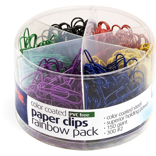 Officemate Plastic Coated Paper Clips, No. 2 Size, Assorted Colors, 450/Pack (OIC97227) Each