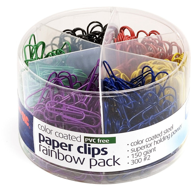 Officemate Plastic Coated Paper Clips, No. 2 Size, Assorted Colors, 450/Pack (OIC97227) Each