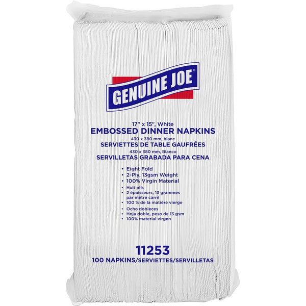 Genuine Joe Embossed Dinner Napkins, 2-Ply, White, Case of 30 (GJO11253)