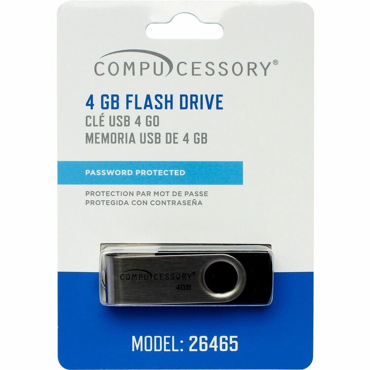 Compucessory Flash Drive, 4GB, Password Protected, Black/Aluminum (CCS26465) Each