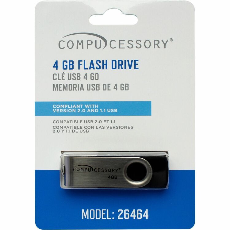 Compucessory Flash Drive, 4GB, Black/Aluminum (CCS26464) Each