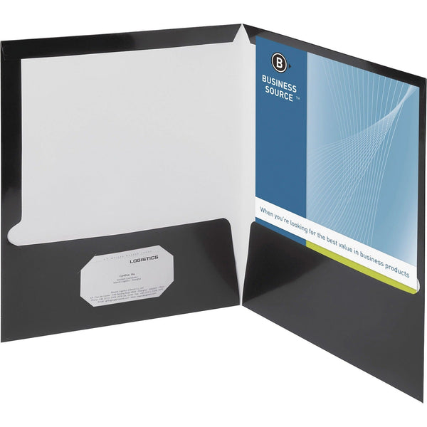 Business Source Report Covers With Business Card Holder, Black (BSN44425) Box of 25