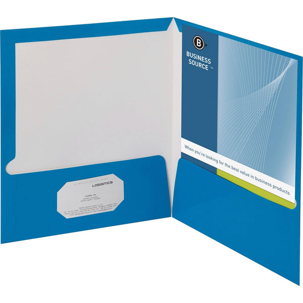 Business Source Report Covers With Business Card Holder, Blue (BSN44423) Box of 25