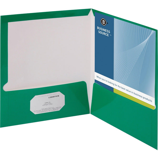 Business Source Report Covers With Business Card Holder, Green (BSN44427) Box of 25