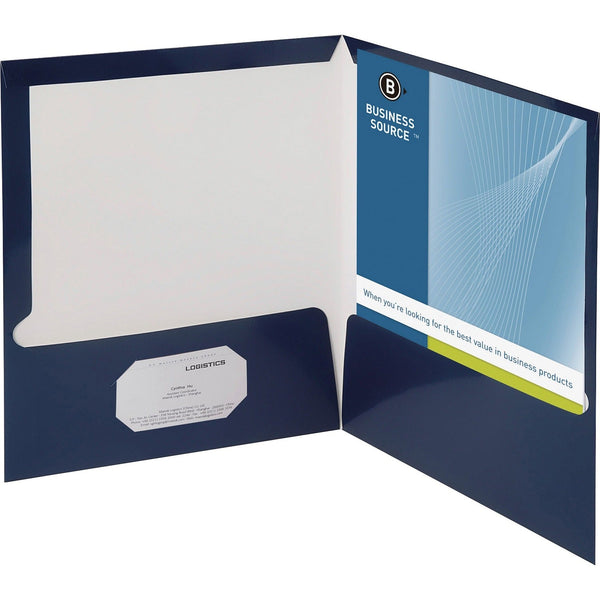 Business Source Report Covers With Business Card Holder, Navy (BSN44430) Box of 25