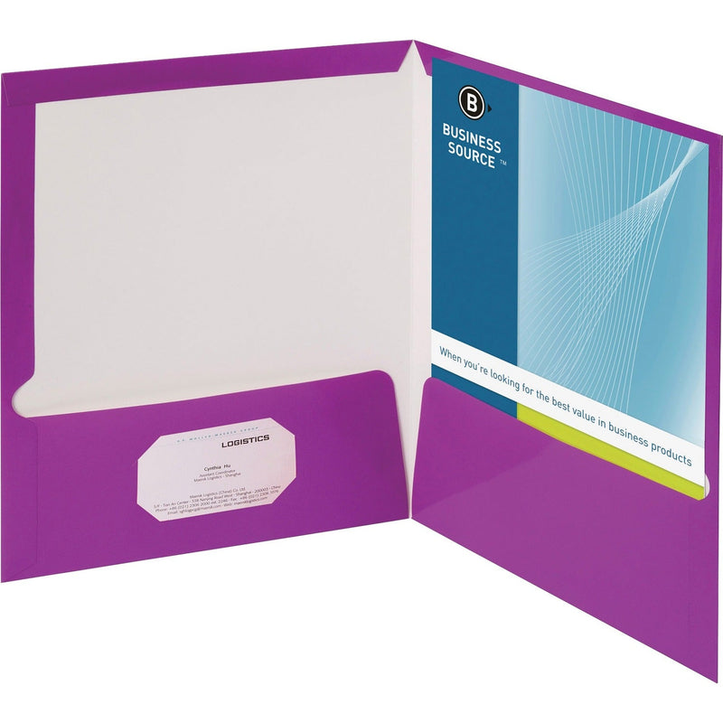 Business Source Report Covers With Business Card Holder, Purple (BSN44429) Box of 25