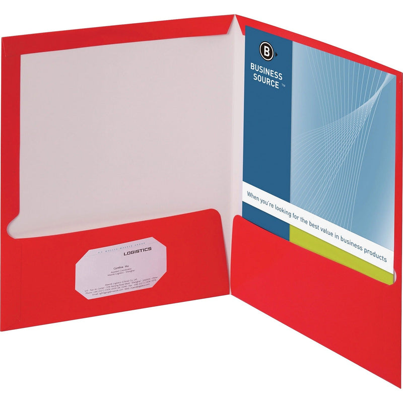 Business Source Report Covers With Business Card Holder, Red (BSN44426) Box of 25