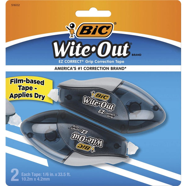 BIC Wite-Out EZ Correct Grip Correction Tape, NonRefill, 1/6" x 402", 2/Pk (BICWOECGP21)