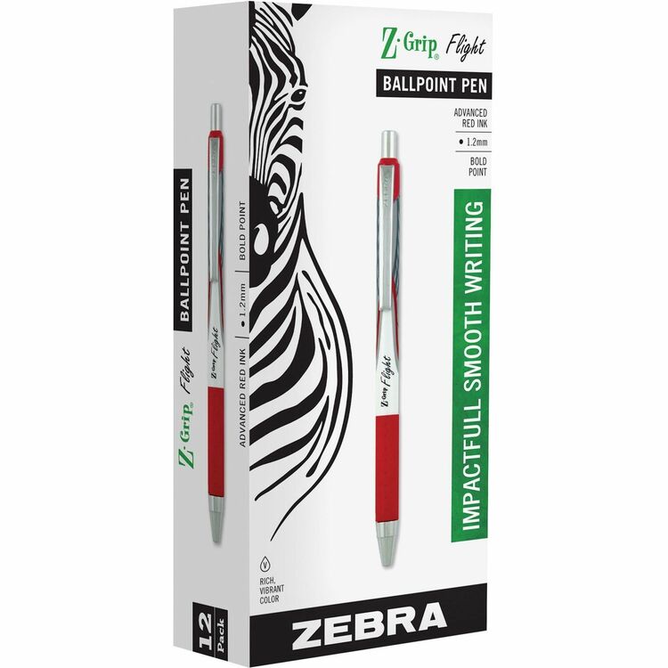 Zebra Pen Z-Grip Flight Retractable Ballpoint Pen, 1.2 mm, Red (ZEB21930) Box of 12
