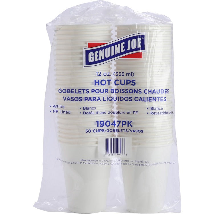 Genuine Joe Hot Cups, 12 OZ, White, Case of 1000 (GJO19047CT)