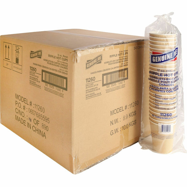 Genuine Joe Rippled Hot Cup, 12 OZ, Brown, Case of 500 (GJO11260CT) Case of 500