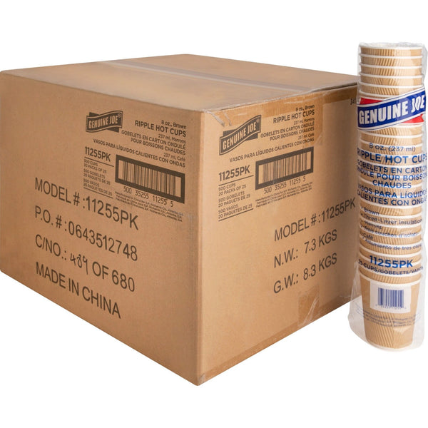 Genuine Joe Rippled Hot Cup, 8 OZ, Brown, Case of 500 (GJO11255CT) Case of 500