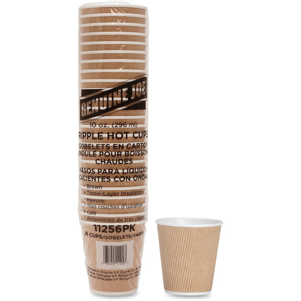 Genuine Joe Rippled Hot Cup - 10 fl oz - 25 / Pack - Brown - Beverage, Hot Drink (GJO11256) Pack of 25
