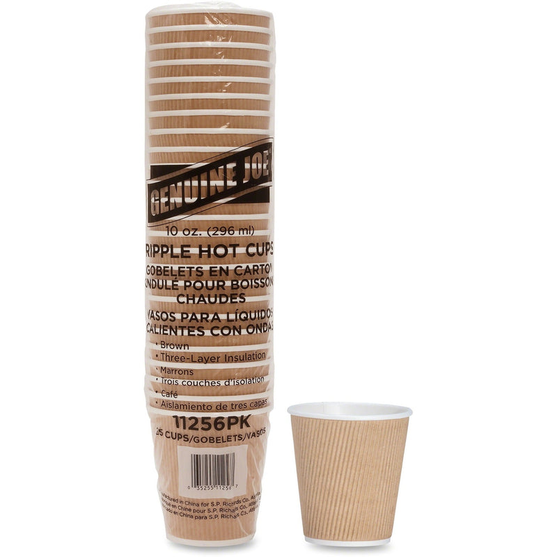 Genuine Joe Rippled Hot Cup - 10 fl oz - 25 / Pack - Brown - Beverage, Hot Drink (GJO11256) Pack of 25