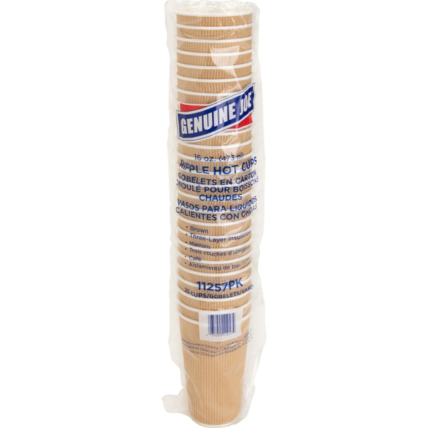 Genuine Joe Rippled Hot Cup - 16 fl oz - 25 / Pack - Brown - Beverage, Hot Drink (GJO11257) Pack of 25
