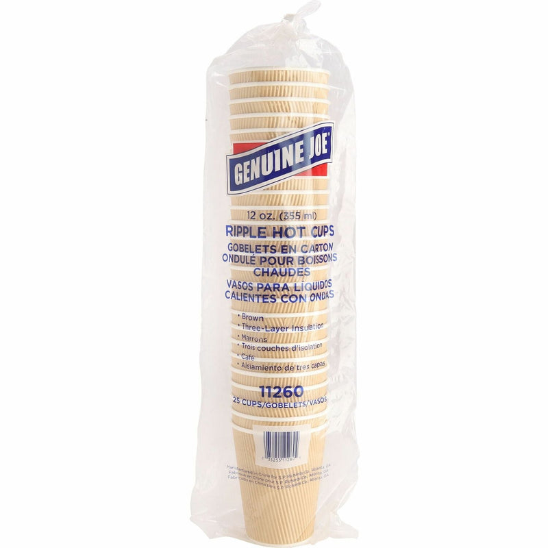 Genuine Joe Rippled Hot Cup - 12 fl oz - 25 / Pack - Brown - Beverage, Hot Drink (GJO11260) Pack of 25