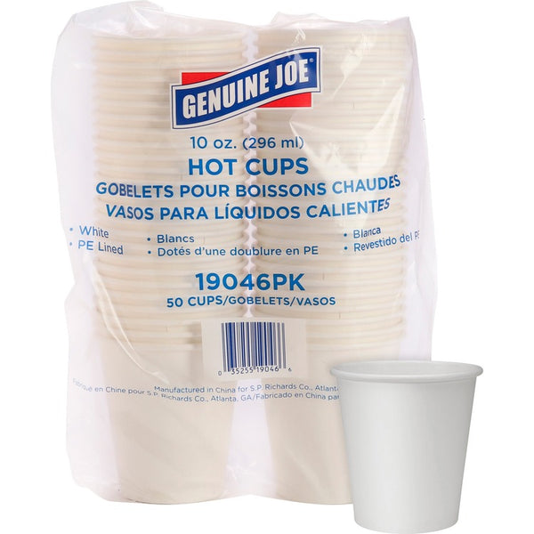 Genuine Joe Polyurethane-lined Disposable Hot Cups - 10 fl oz - 50 / Pack - White - Polyurethane - Beverage, Hot Drink (GJO19046)