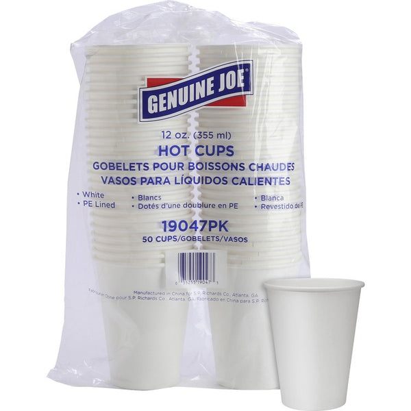 Genuine Joe Polyurethane-lined Disposable Hot Cups - 12 fl oz - 50 / Pack - White - Polyurethane - Beverage, Hot Drink (GJO19047)