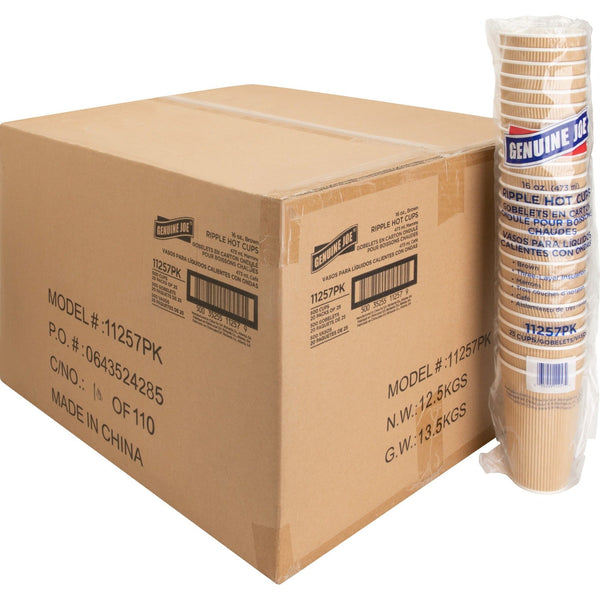 Genuine Joe Rippled Hot Cup, 16 OZ, Brown, Case of 500 (GJO11257CT) Case of 500