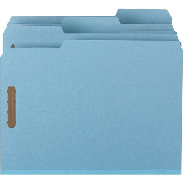 Smead 1/3 Tab Cut Letter Recycled Fastener Folder, 8 1/2" x 11", 125 Sheet Capacity, Blue, 25/Box (SMD15000)