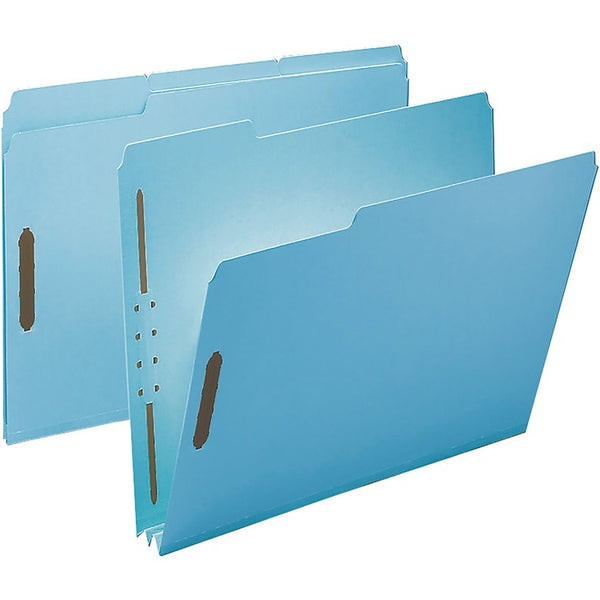 Smead 1/3 Tab Cut Letter Recycled Fastener Folder, 8 1/2" x 11", 250 Sheet Capacity, 2" Expansion, Blue, 25/Box (SMD15001)