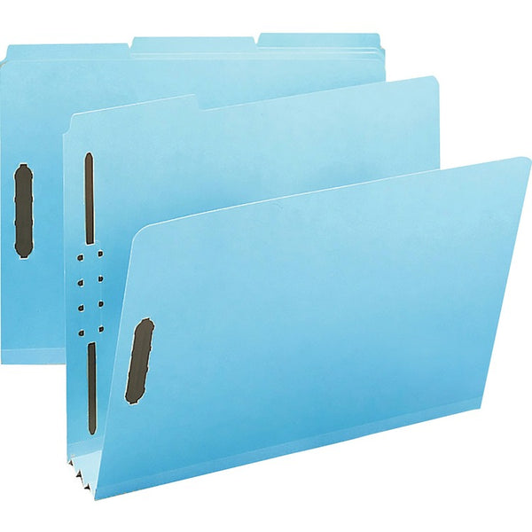 Smead 1/3 Tab Cut Letter Recycled Fastener Folder, 8 1/2" x 11", 350 Sheet Capacity, 3" Expansion, Blue, 25/Box (SMD15002)