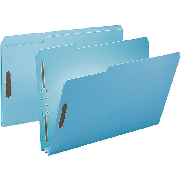 Smead 1/3 Tab Cut Legal Recycled Fastener Folder, 9 1/2" x 14 5/8", 250 Sheet Capacity, Blue, 25 / Box (SMD20001)