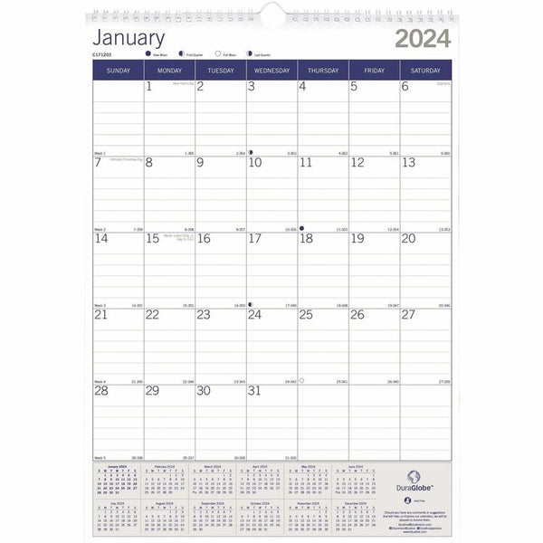 Blueline Monthly Wall Calendar, 12"x17", White (REDC171203)
