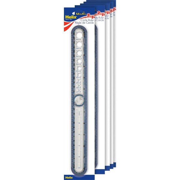 Helix Ruler - 30cm / 12" Graduations - Imperial, Metric Measuring System - Plastic - 10 / Box - Assorted (HLX36001) Box of 5