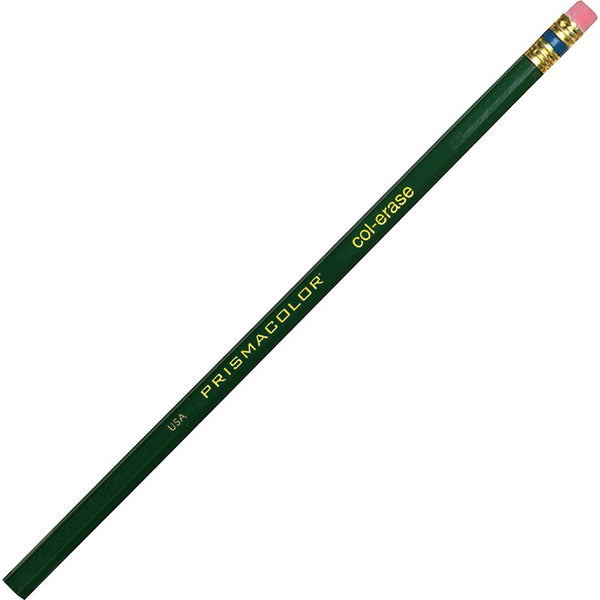 Prismacolor Col-Erase Pencil with Eraser, 0.7 mm, 2B (#1), Green Lead, Green Barrel, Dozen (SAN20046) Box of 12