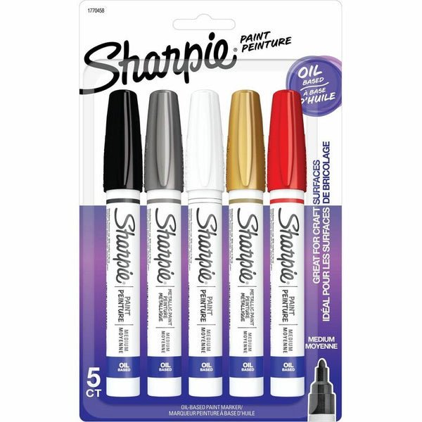 Sharpie Oil-Based Paint Marker, Medium Point, Medium Marker Point, Assorted Oil Based Ink, 5/Pack (SAN1770458)