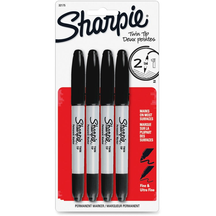 Sharpie Twin Tip Permanent Marker, Fine/Ultra Fine Point, 4/ST, Ast (SAN32175PP) Pack of 4