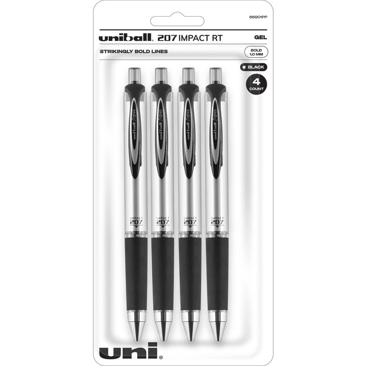uniball&trade; Impact 207 Gel Pens, Retract, 1.0mm, 4/PK, BKSR/BK Ink (UBC66901PP) Pack of 4