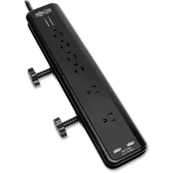Tripp Lite by Eaton Protect It! Clamp-Mount Surge Protector, 6 Outlets/2 USB, 6 ft. Cord, 2100 J (TRPTLP606DMUSB) Each