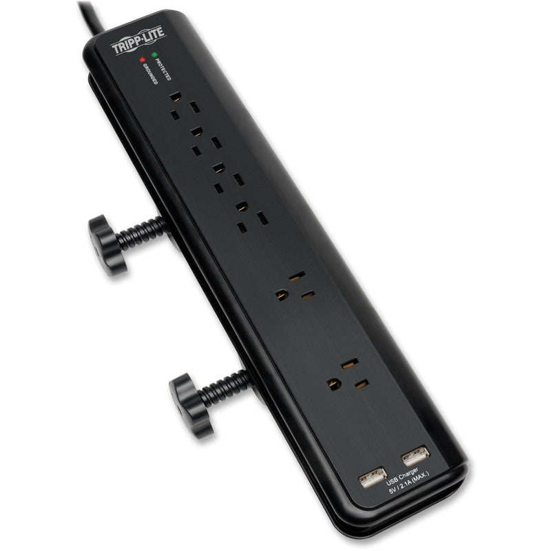 Tripp Lite by Eaton Protect It! Clamp-Mount Surge Protector, 6 Outlets/2 USB, 6 ft. Cord, 2100 J (TRPTLP606DMUSB) Each