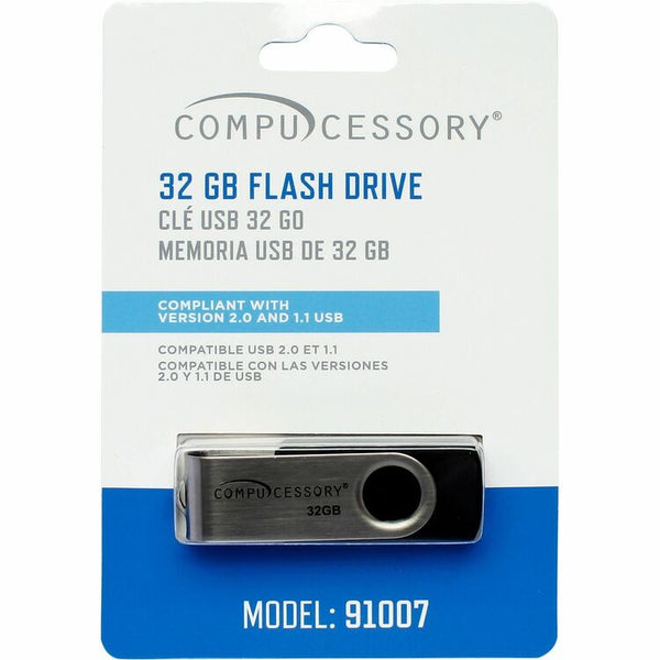 Compucessory Flash Drive, 32GB, No Password Protectn, Black/Silver (CCS91007) Each